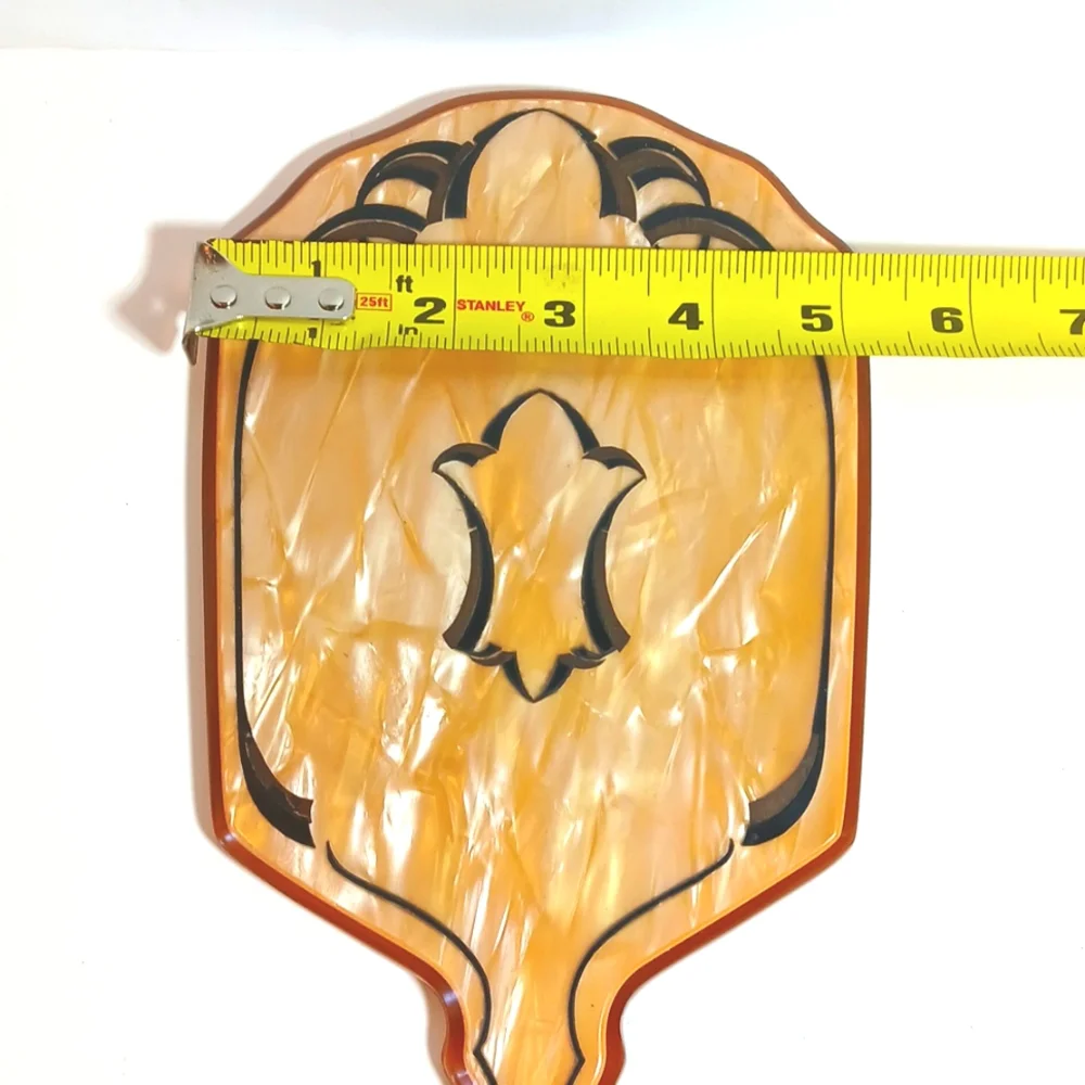 🧡 1920s Art Deco Celluloid & Bakelite Vanity Hand Mirror Vintage Aristo du Jour